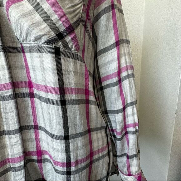 Vince Camuto Plaid Boyfriend Shirt Plaid High Low Long Sleeve SZ XS - Picture 6 of 14